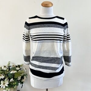 T by Talbots 100%Cotton Black And Cream Striped Top